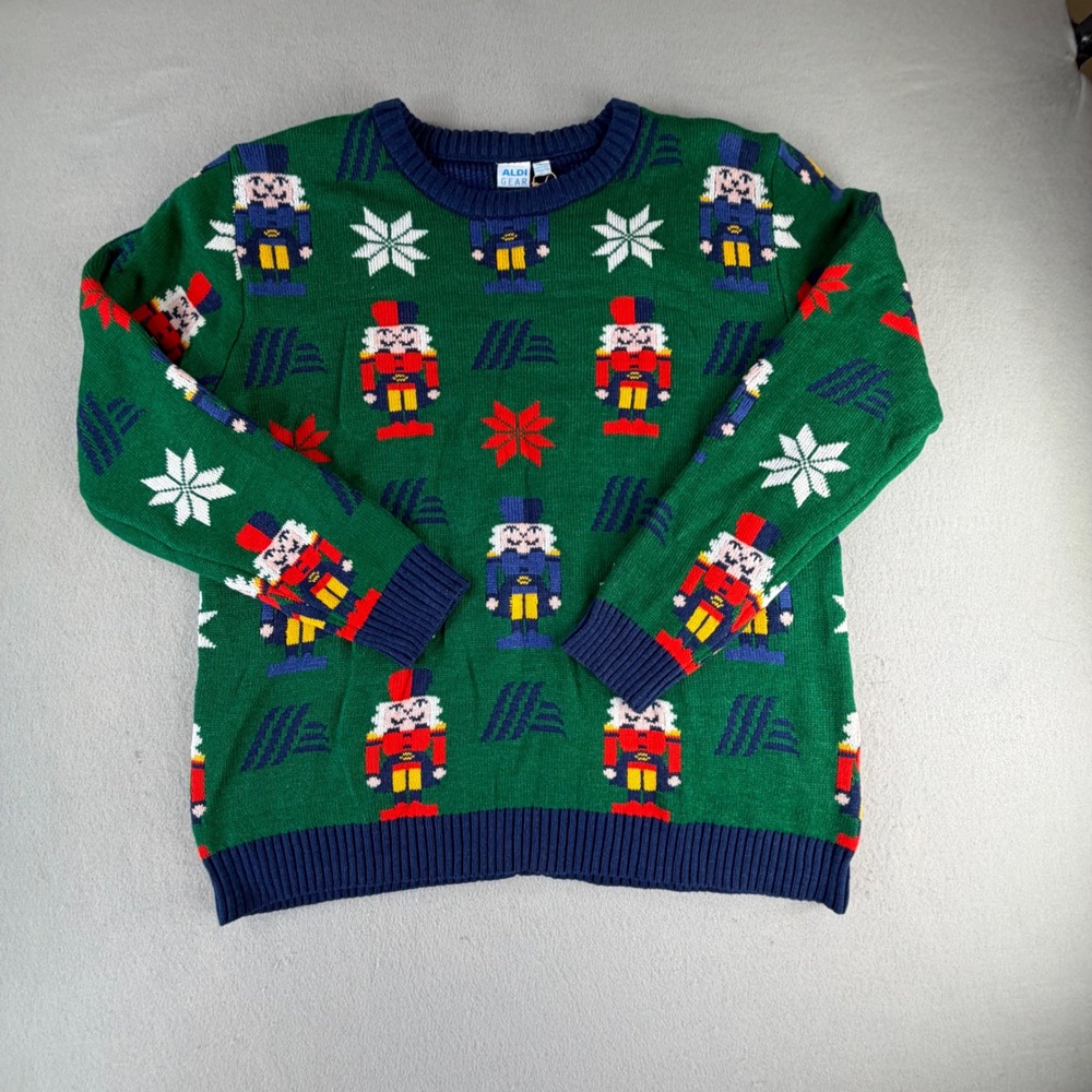 Aldi Gear Nutcracker Ugly Christmas Sweater Green Festive Holiday Unisex Large L